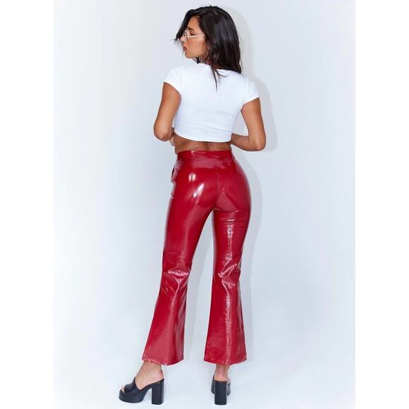 NEW Polly Princess Red Faux Madi Pu Vegan Patent Leather High Waist Pants Size 6 - Picture 4 of 13